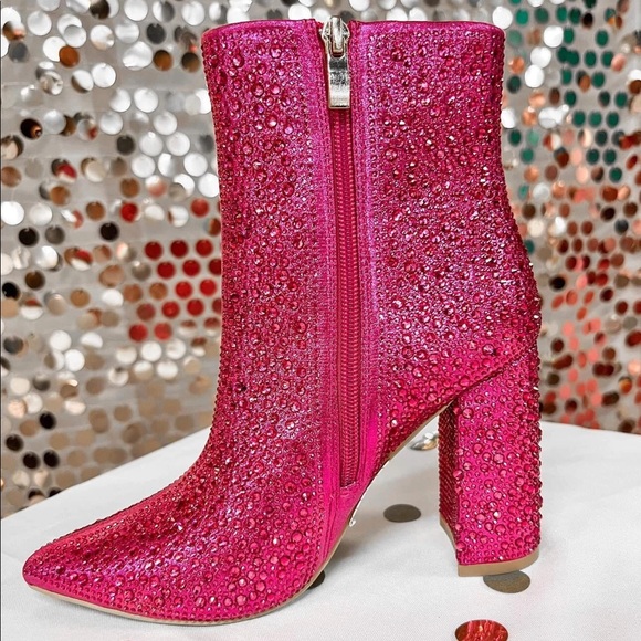 Pink Rhinestone Heeled Booties - Picture 4 of 4